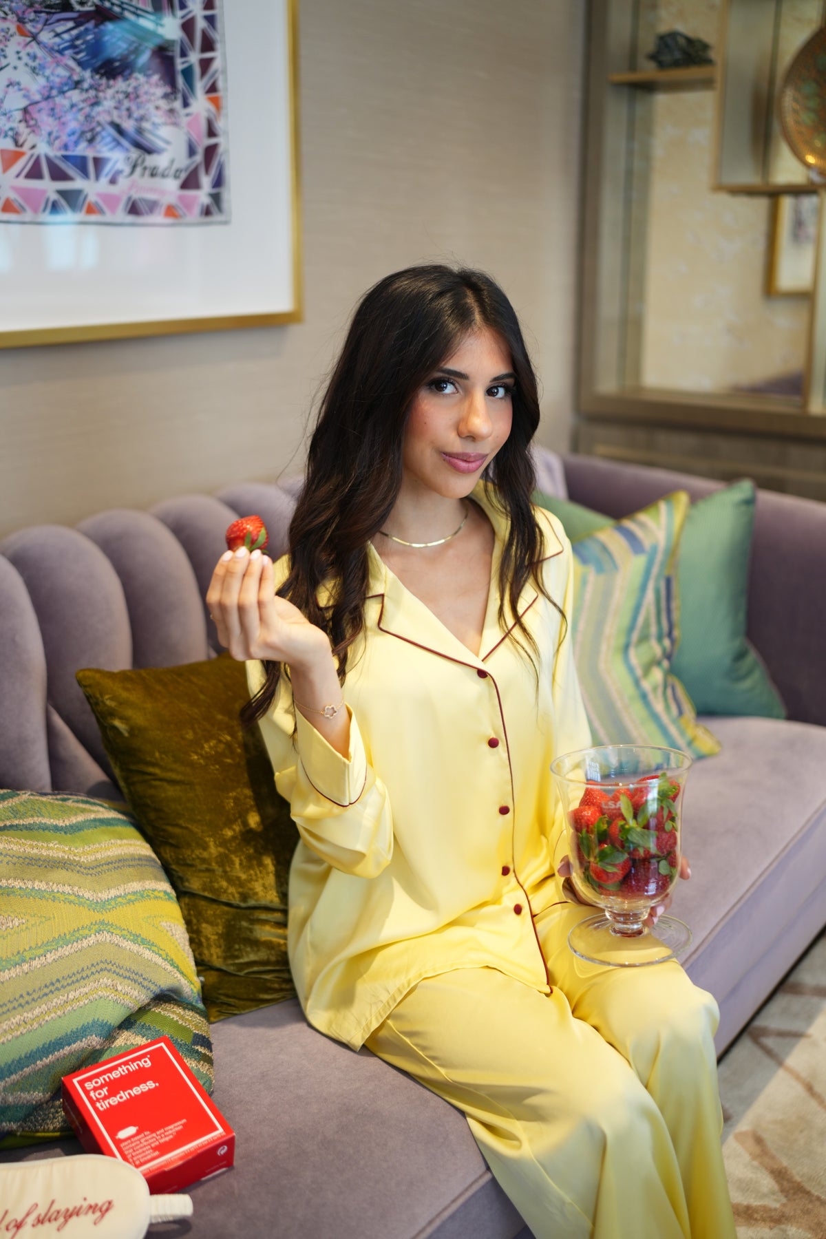 Butter Mood - Butter Yellow PJ Set With Cherry Red Piping