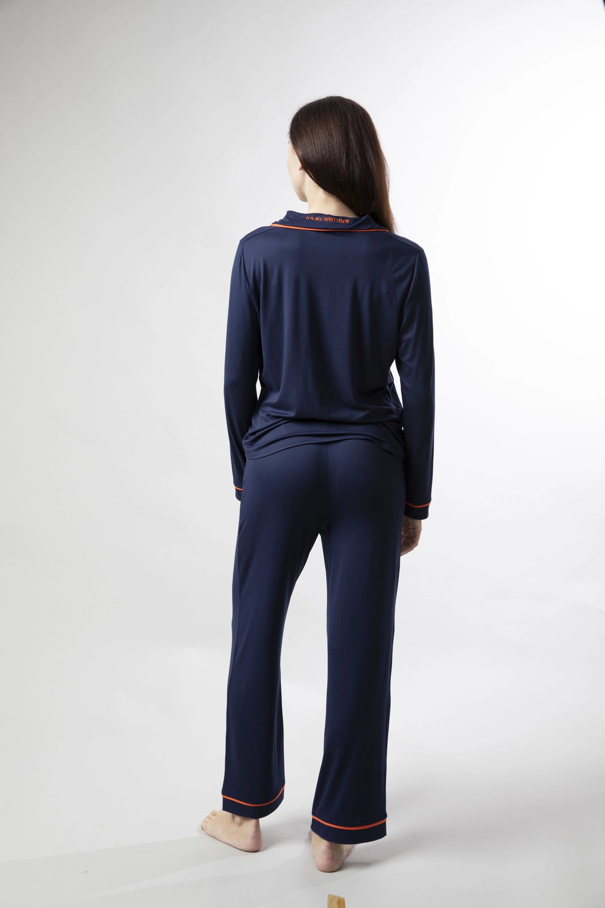 Midnight Muse - Deep Navy Blue PJ Set With Burnt Orange Piping