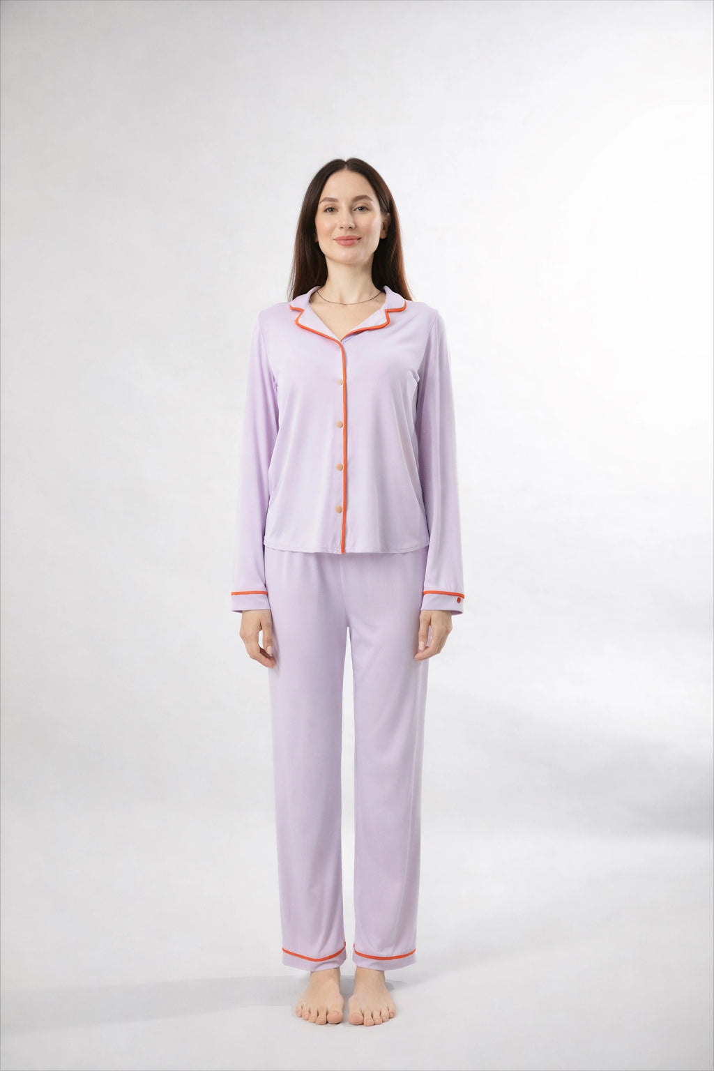 THE DREAM CAPSULE (TECHNOLOGY  INFUSED PJs) - Lilac PJ Set With Burnt Orange Piping (Pre-Order)