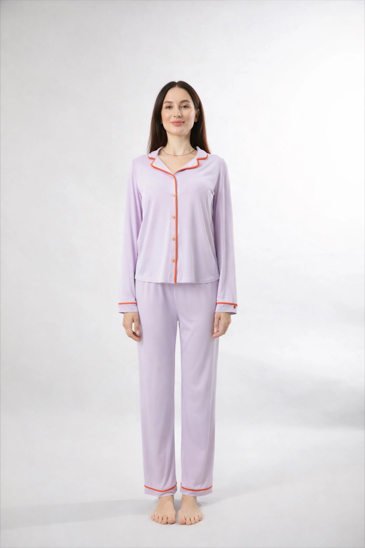 THE DREAM CAPSULE (TECHNOLOGY  INFUSED PJs) - Lilac PJ Set With Burnt Orange Piping (Pre-Order)