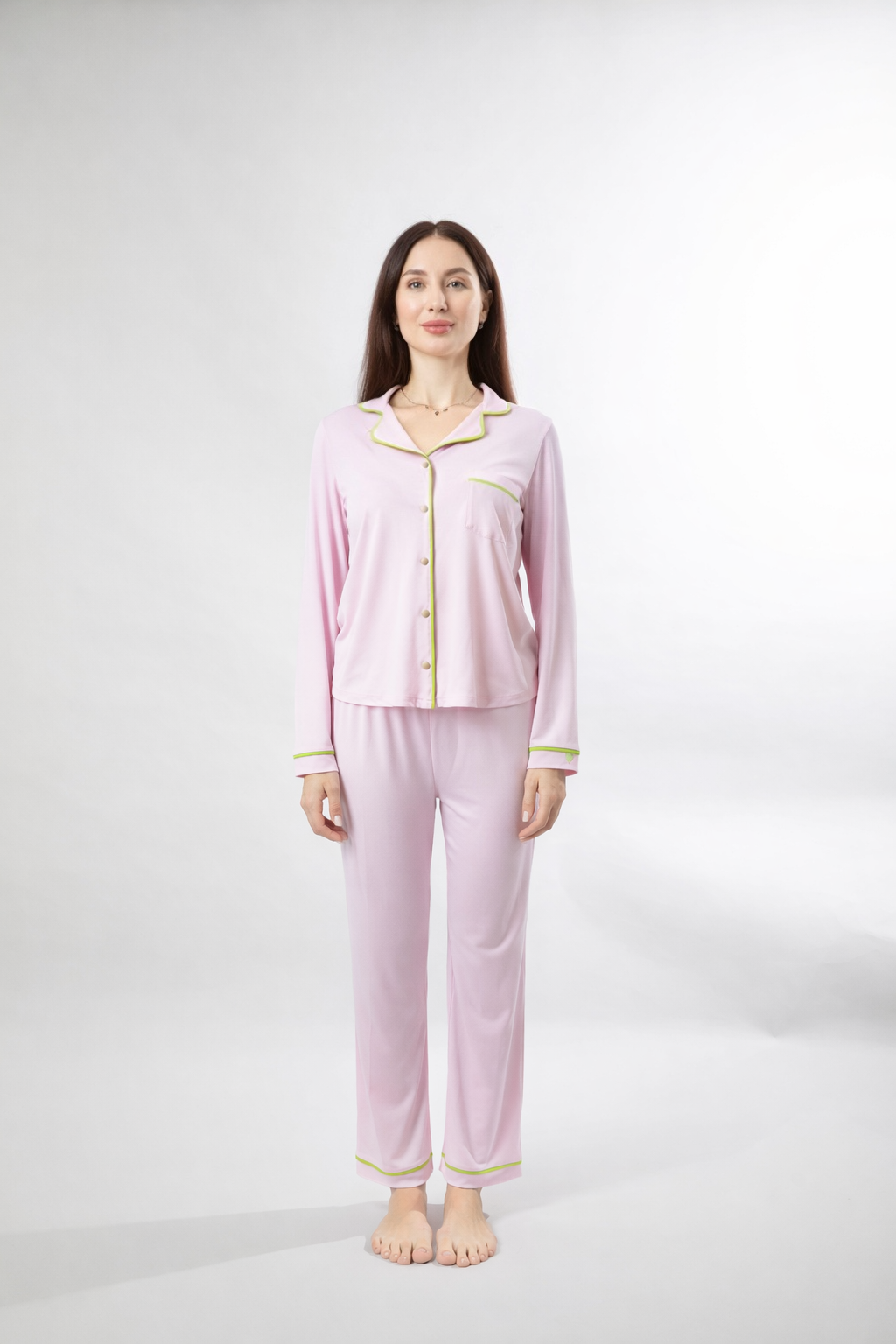 Pillow Talk - Baby Pink PJ Set with Pistachio Piping
