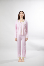 Pillow Talk - Baby Pink PJ Set with Pistachio Piping
