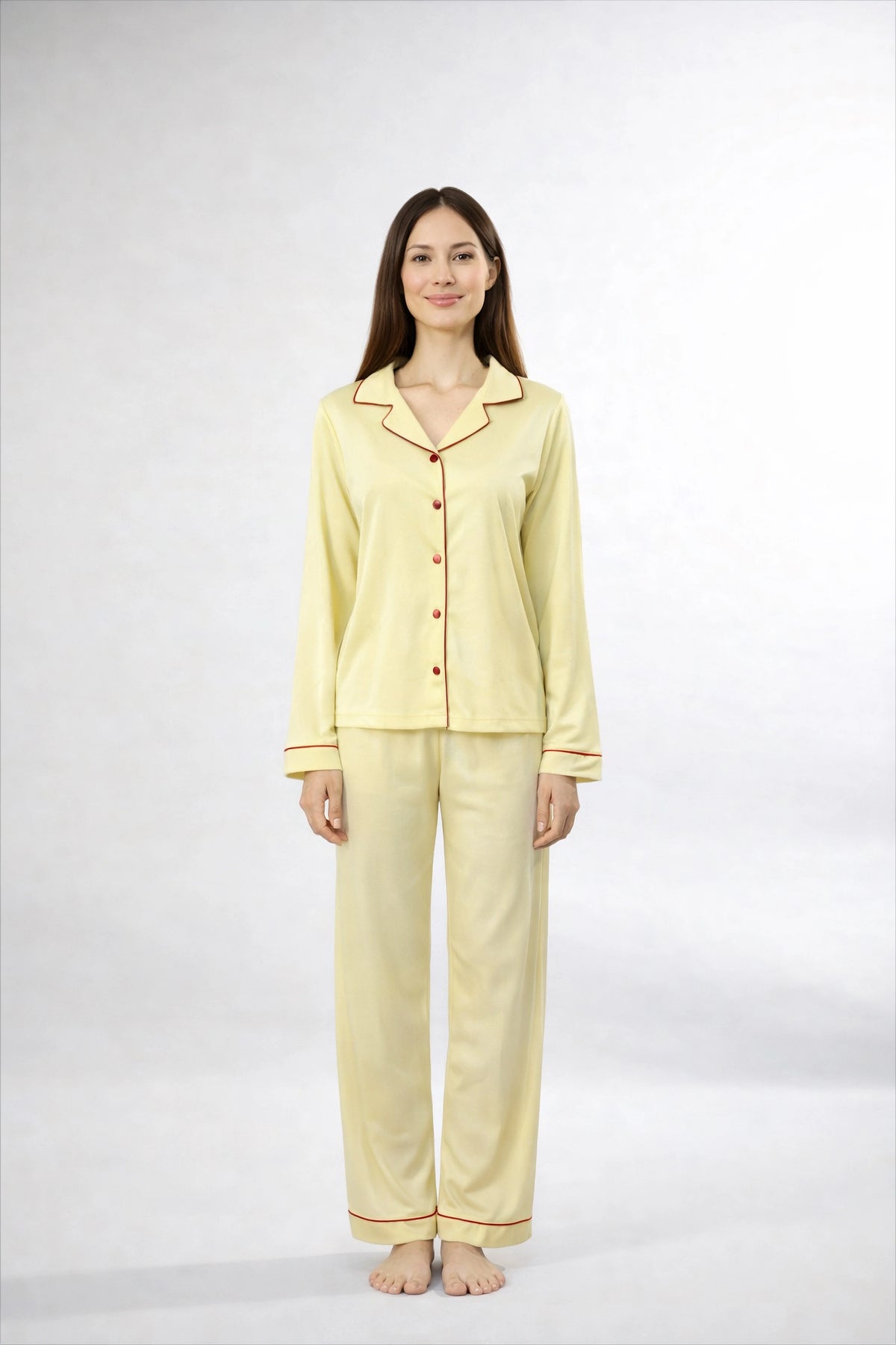 Butter Mood - Butter Yellow PJ Set With Cherry Red Piping