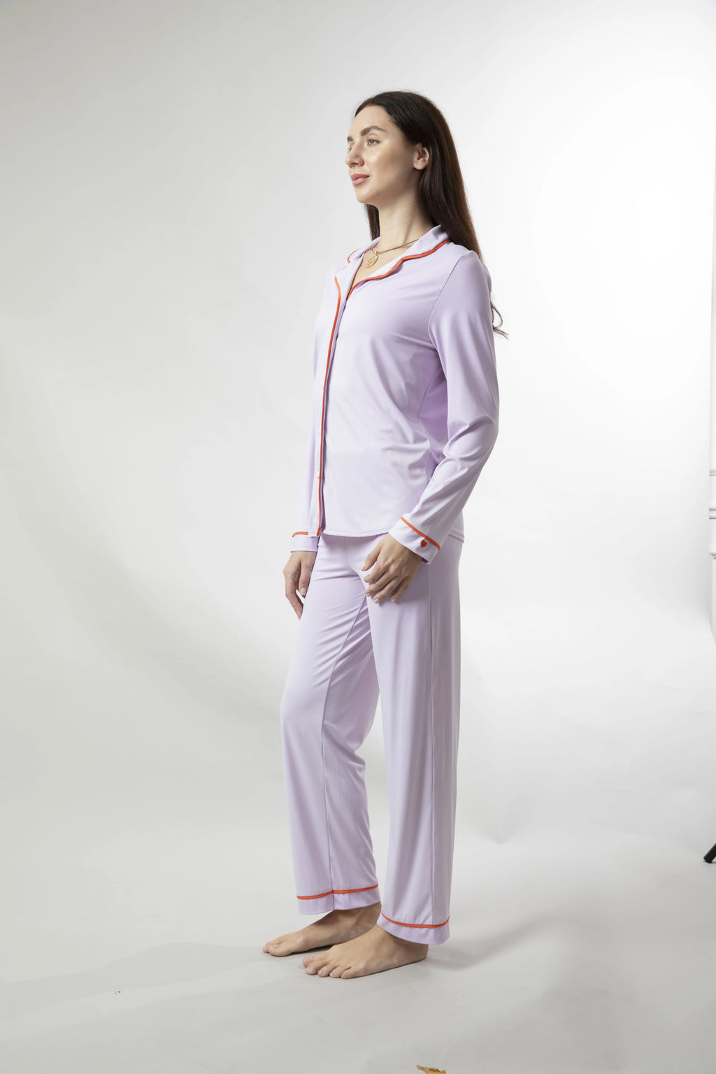 THE DREAM CAPSULE (TECHNOLOGY  INFUSED PJs) - Lilac PJ Set With Burnt Orange Piping (Pre-Order)