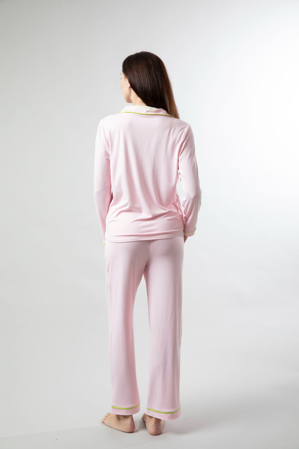 Pillow Talk - Baby Pink PJ Set with Pistachio Piping