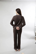 Espresso Martini -  Espresso Brown Pyjama Set With Baby Pink Piping
