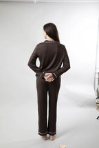 Espresso Martini -  Espresso Brown Pyjama Set With Baby Pink Piping
